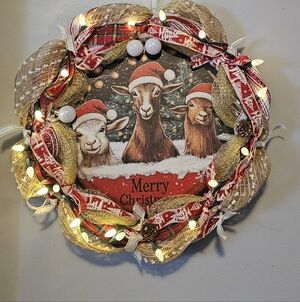 Festive Christmas Wreath with Goats, Handmade